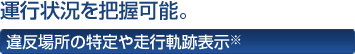 運行状況を把握可能。 違反場所の特定や走行軌跡表示※